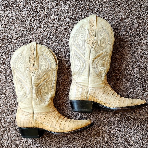 RODEO BRAVO Boots Croc Skin Tan Leather Western Cowboy Work Boots Mens SZ 7.5 - Picture 2 of 10